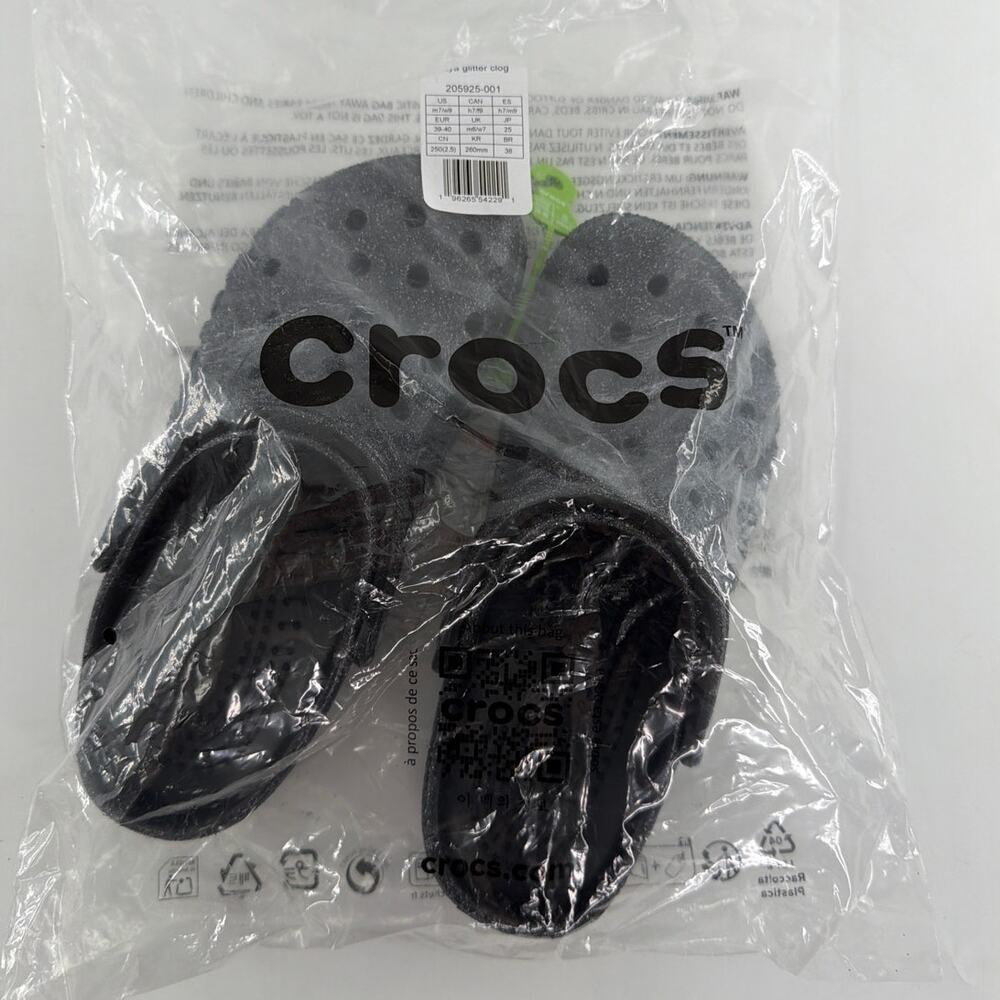 Crocs Unisex Black Baya Glitter Clogs Size M's 7 W's 9 - Picture 3 of 12